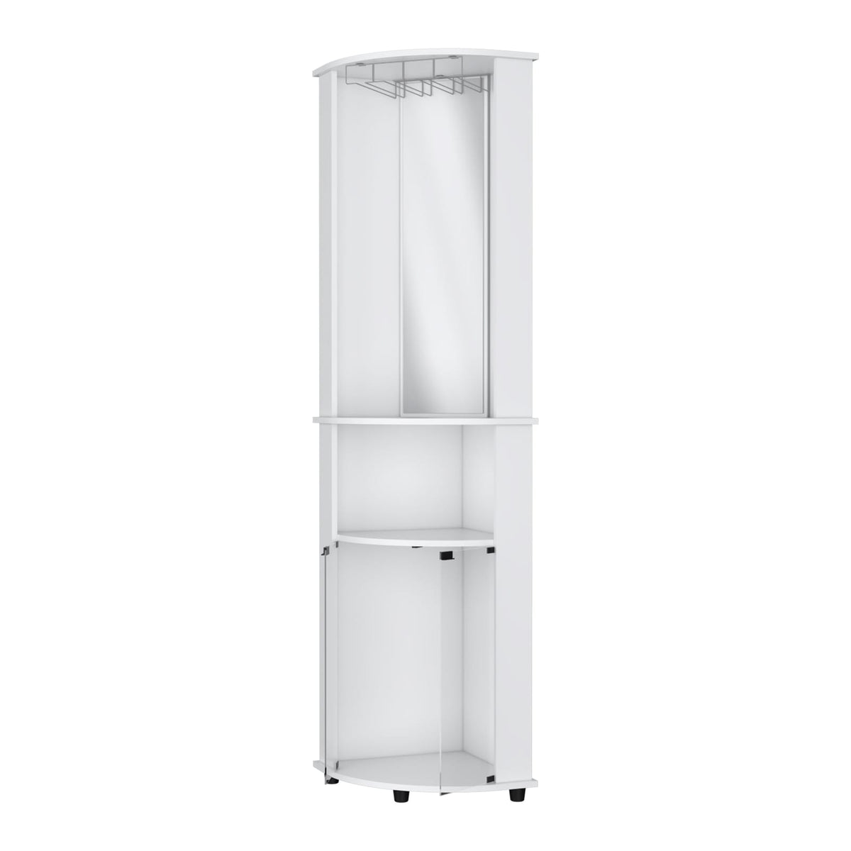 White 3-Tier Shelf Corner Bar Cabinet with Glass Rack