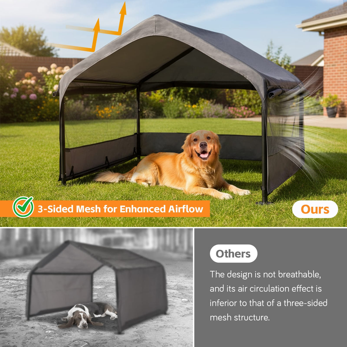 Extra Large Outdoor Dog House Tent - 4'x4' Gray, Breathable & Weatherproof