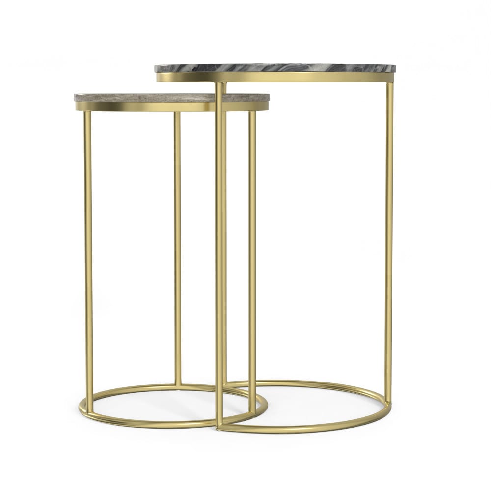 Ashley 2 Pc Nesting Tables - Gold Marble Metal