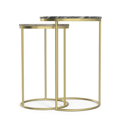 Ashley 2 Pc Nesting Tables - Gold Marble Metal