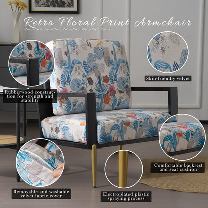Antique Blue Velvet Accent Chair - Reading Chair for Living Room Bedroom