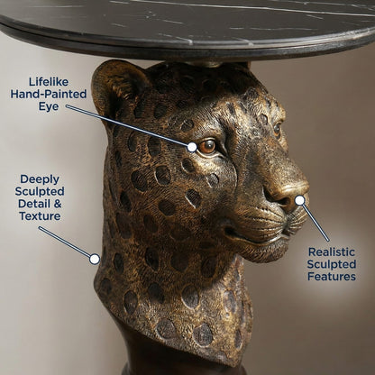 Antique Brown Resin Leopard Head Accent Table