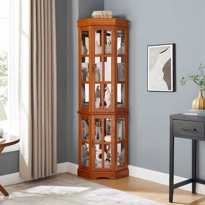Oak Corner Curio Cabinet - 5 Shelves, MDF