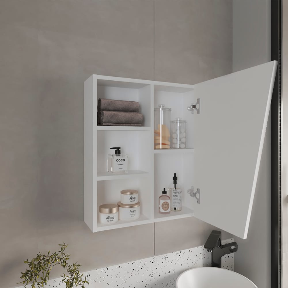 White Medicine Cabinet with Mirror - Bathroom Storage Unit