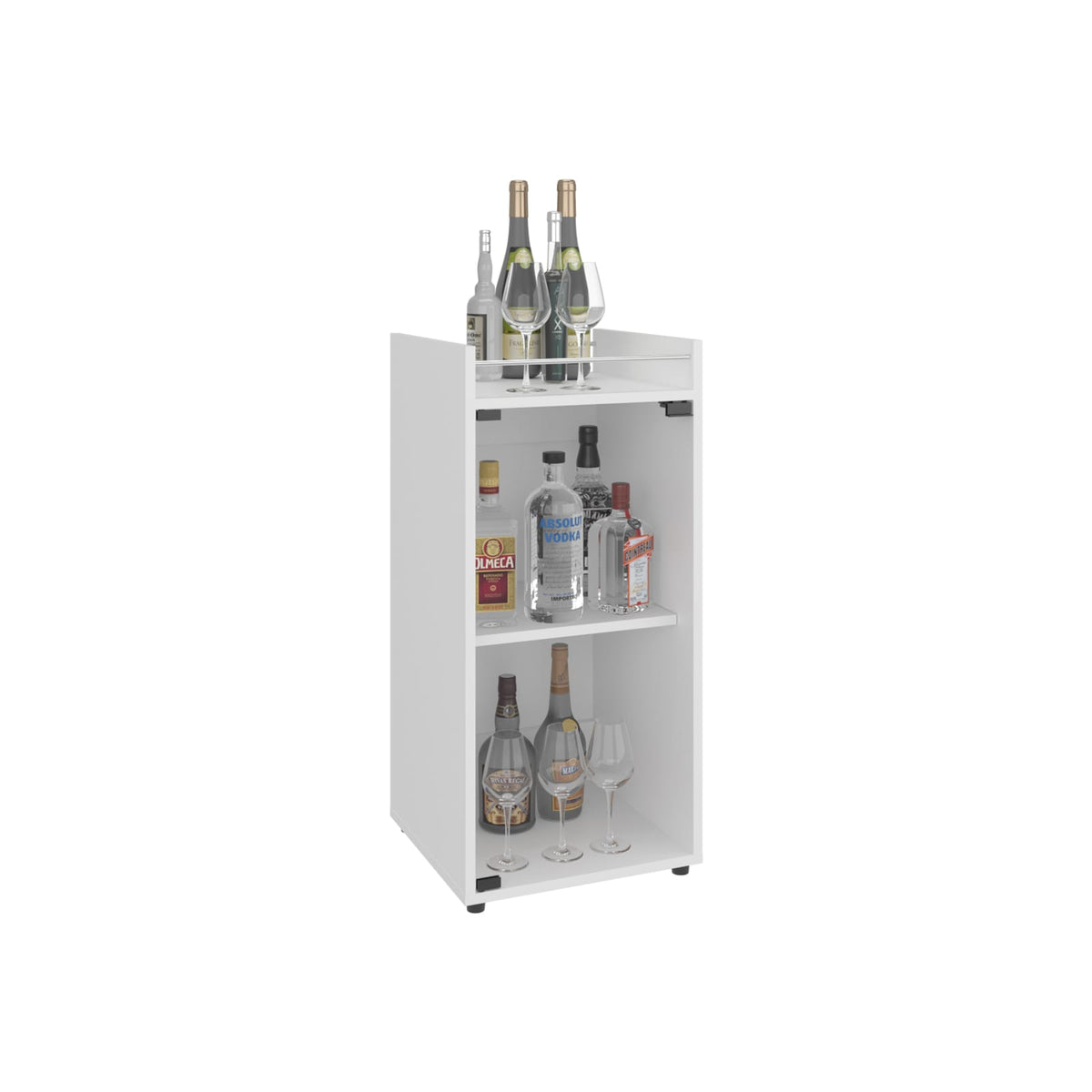 White Bar Cabinet with 1 Glass Door & 3 Shelves for Living Room