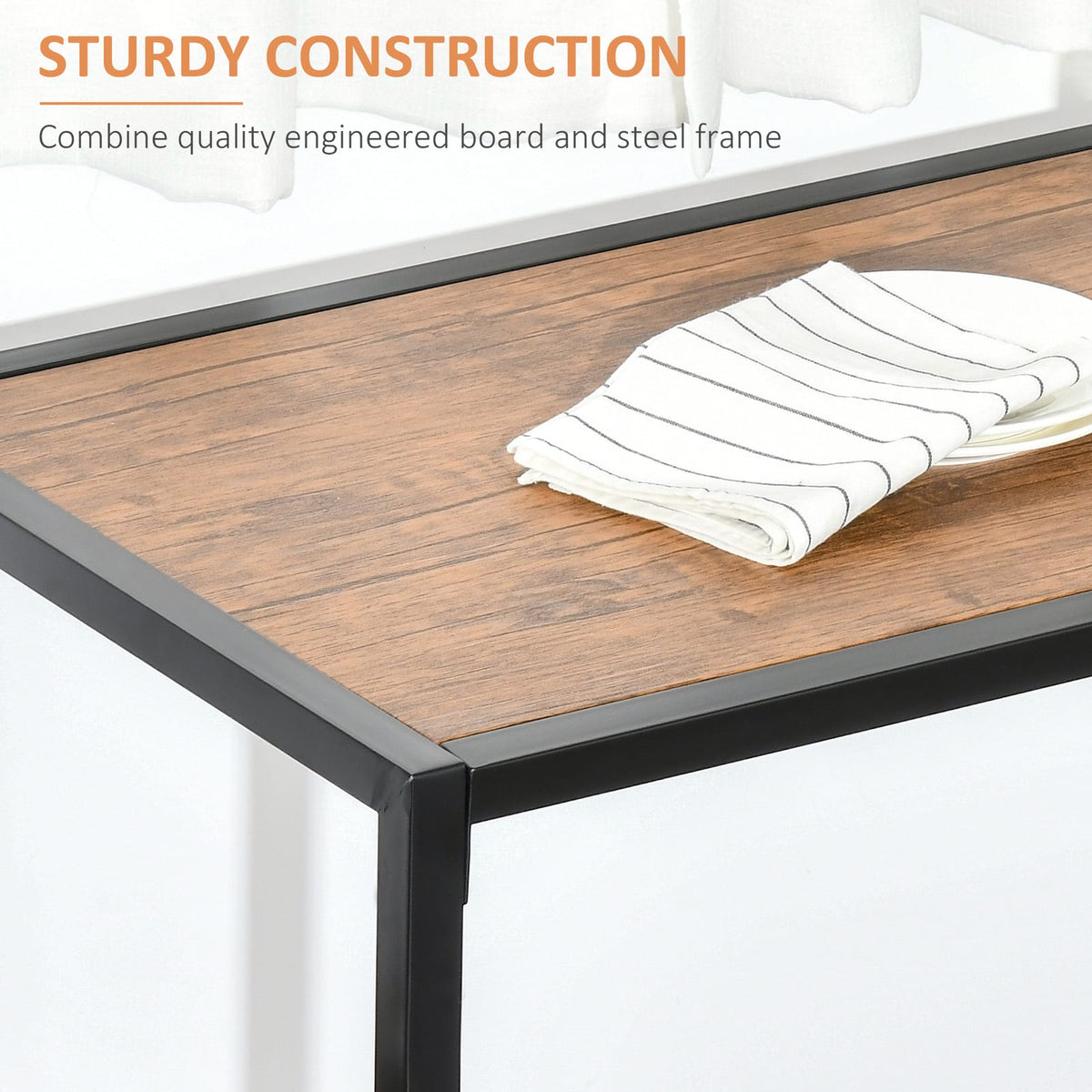 Brown MDF Dining Table Set for 2 with Stools for Dining Room