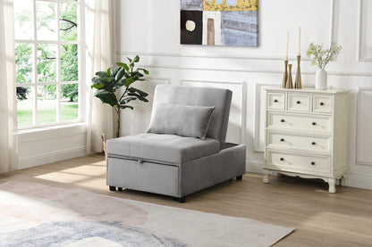Grey Velvet Sofa Bed Chair with Storage Velvet Upholstery for Living Room
