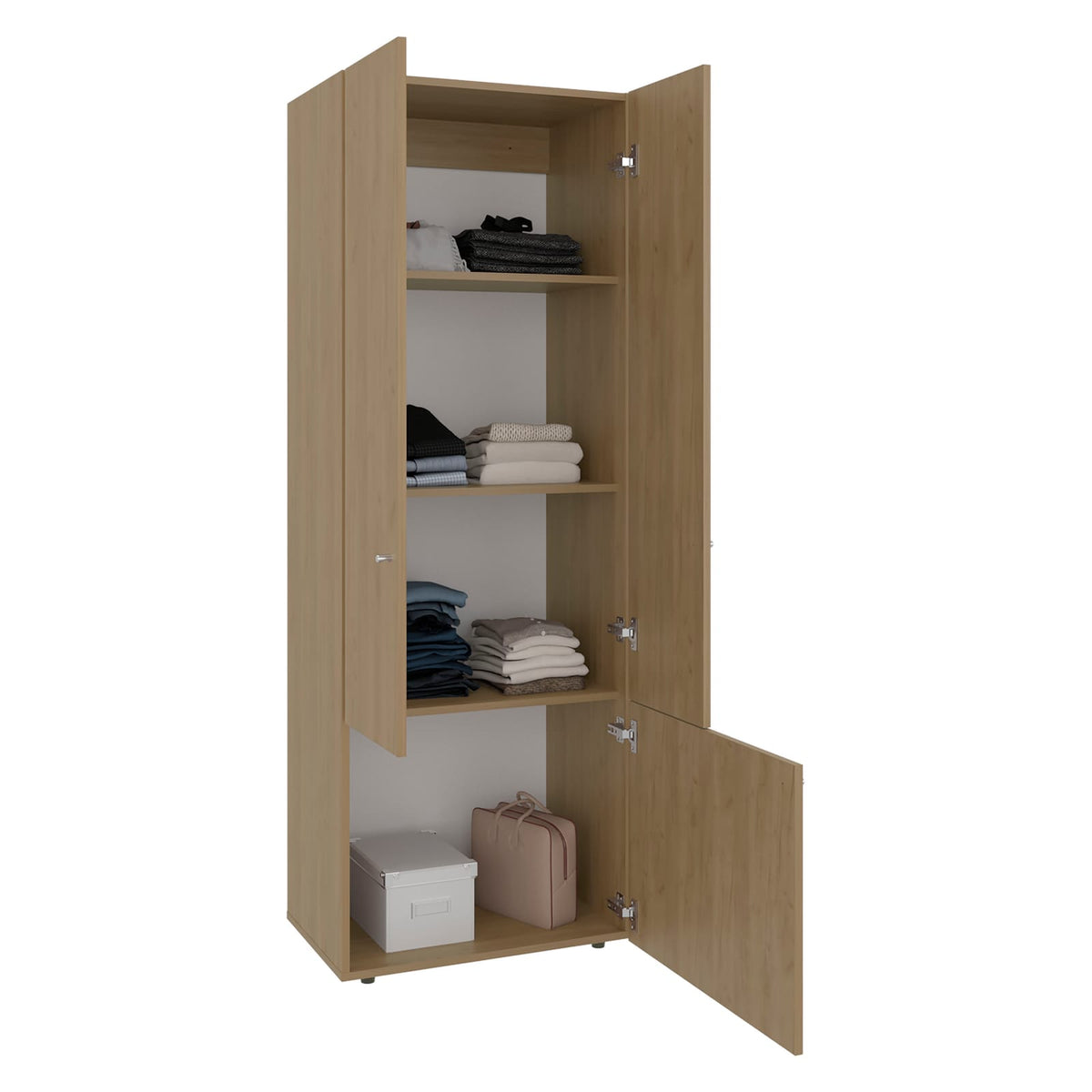 Modern Oak Particle Board Wardrobe with Hanging Rod for Bedroom Storage