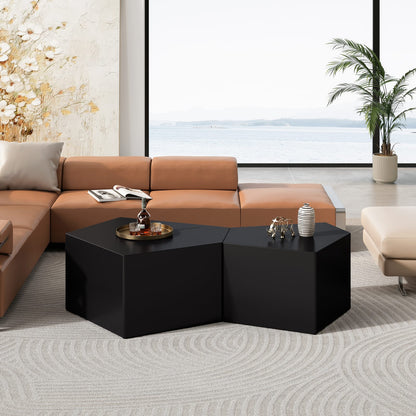 Irregular Pentagon Nesting Coffee Table Set, Black (Set of 2) for Living Room