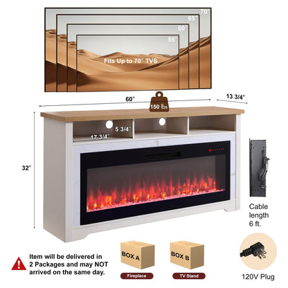 60" Electric Fireplace TV Stand - Cream White