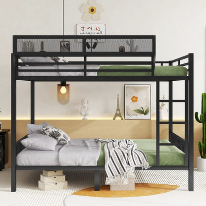 Queen Over Queen Metal Bunk Bed - Black Frame for Bedroom