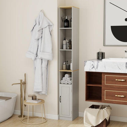 Tall Slim Storage Cabinet in Ancient White MDF for Living Room or Study