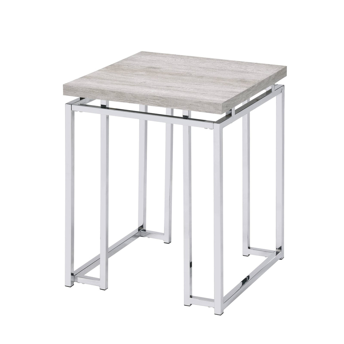 Natural Oak and Chrome End Table - Modern Storage Side Table