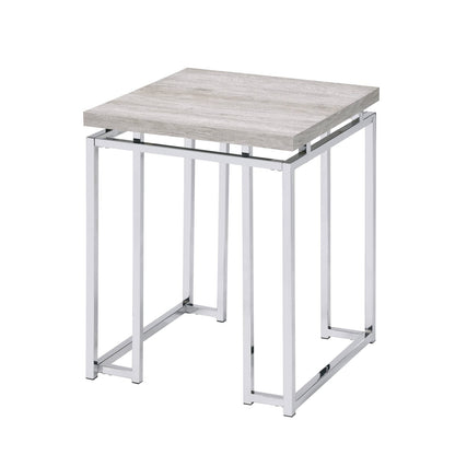 Natural Oak and Chrome End Table - Modern Storage Side Table
