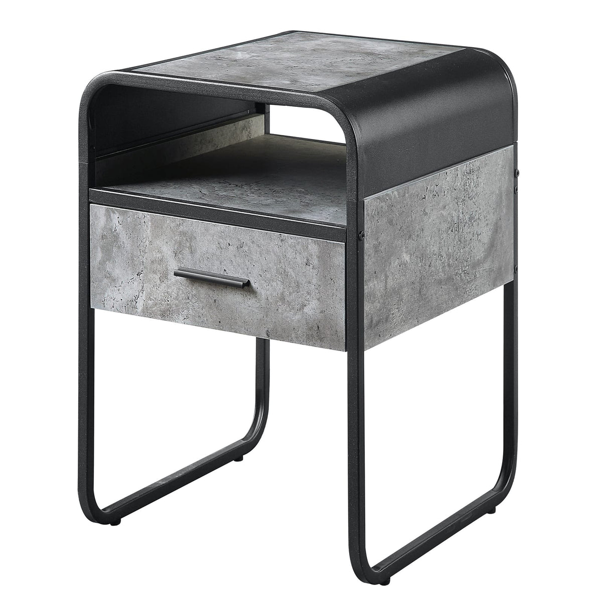 Concrete Grey and Black 1-Drawer End Table - Modern Storage Side Table