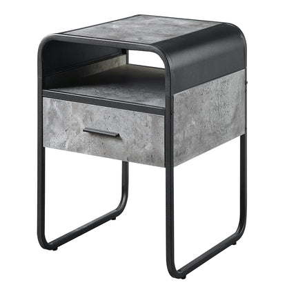 Concrete Grey and Black 1-Drawer End Table - Modern Storage Side Table