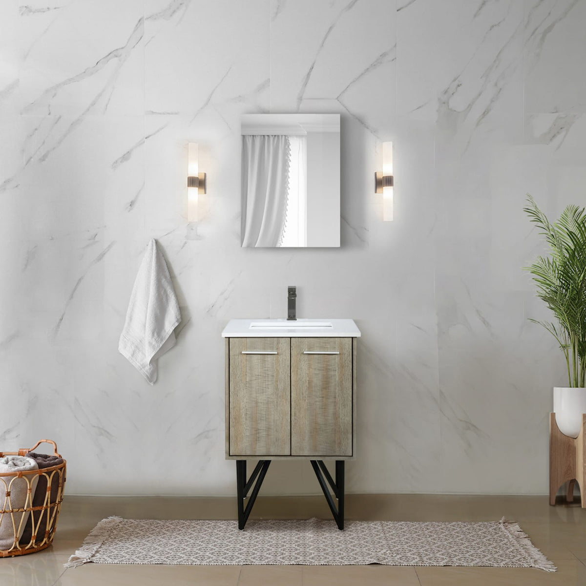 Acacia Wood Bathroom Vanity with Marble Top and Faucet Upgrade