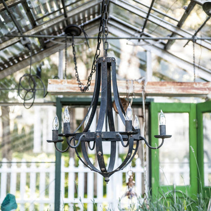 6-Light Metal Chandelier - Black Iron, Adjustable Chain