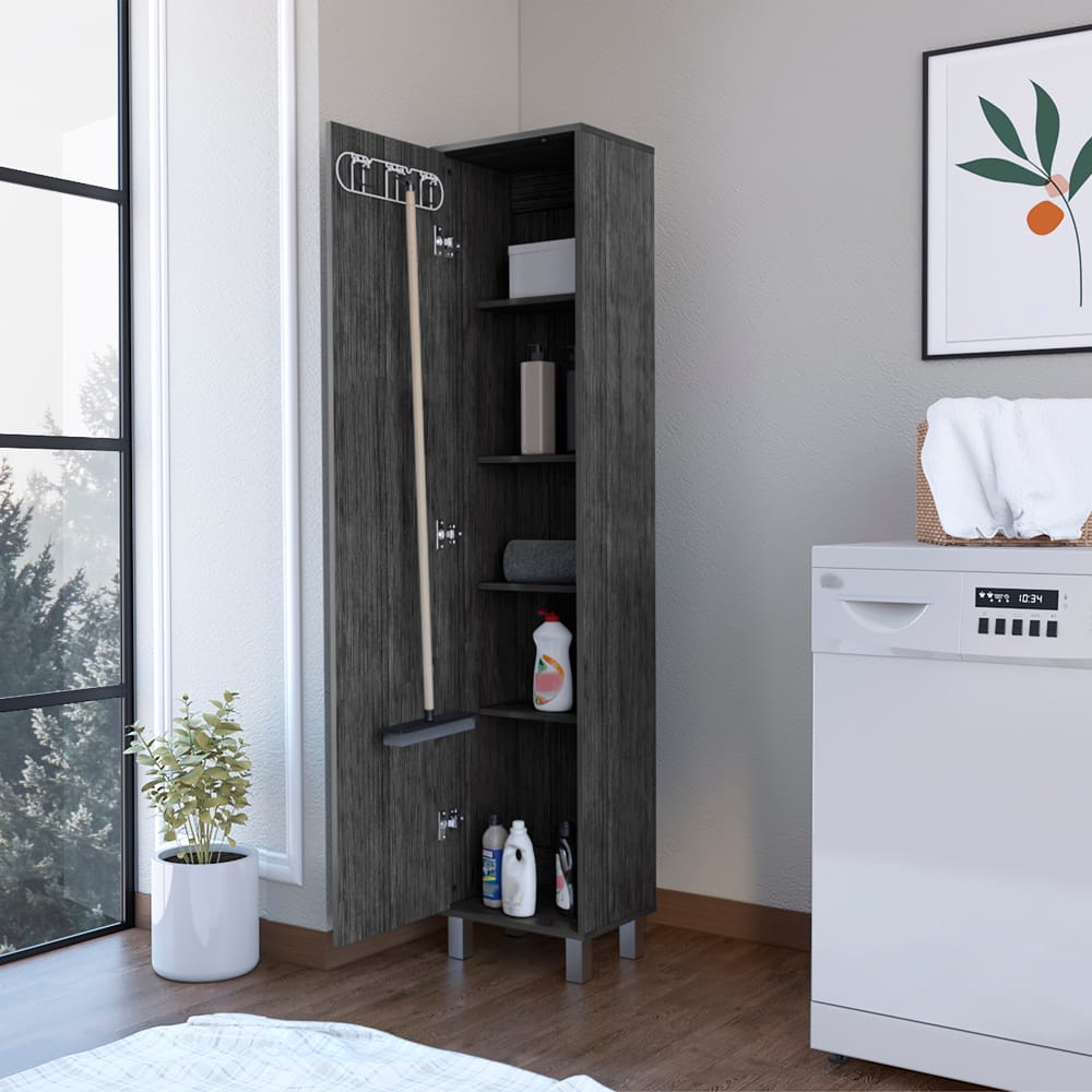 Living Room Gray Engineered Wood Storage Cabinet - 11.7 x 15.7 x 70.8", 10 Shelves