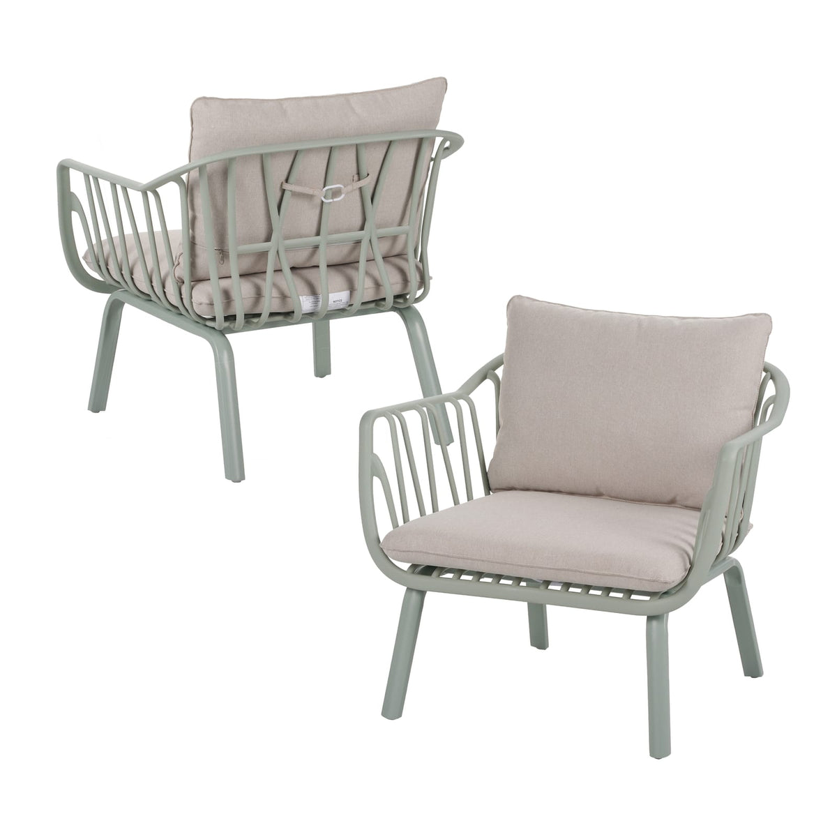 Beige and Green Outdoor Patio Chair Set for Garden or Poolside