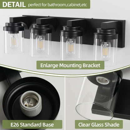 4 Light Black Bathroom Vanity Light - Iron & Glass