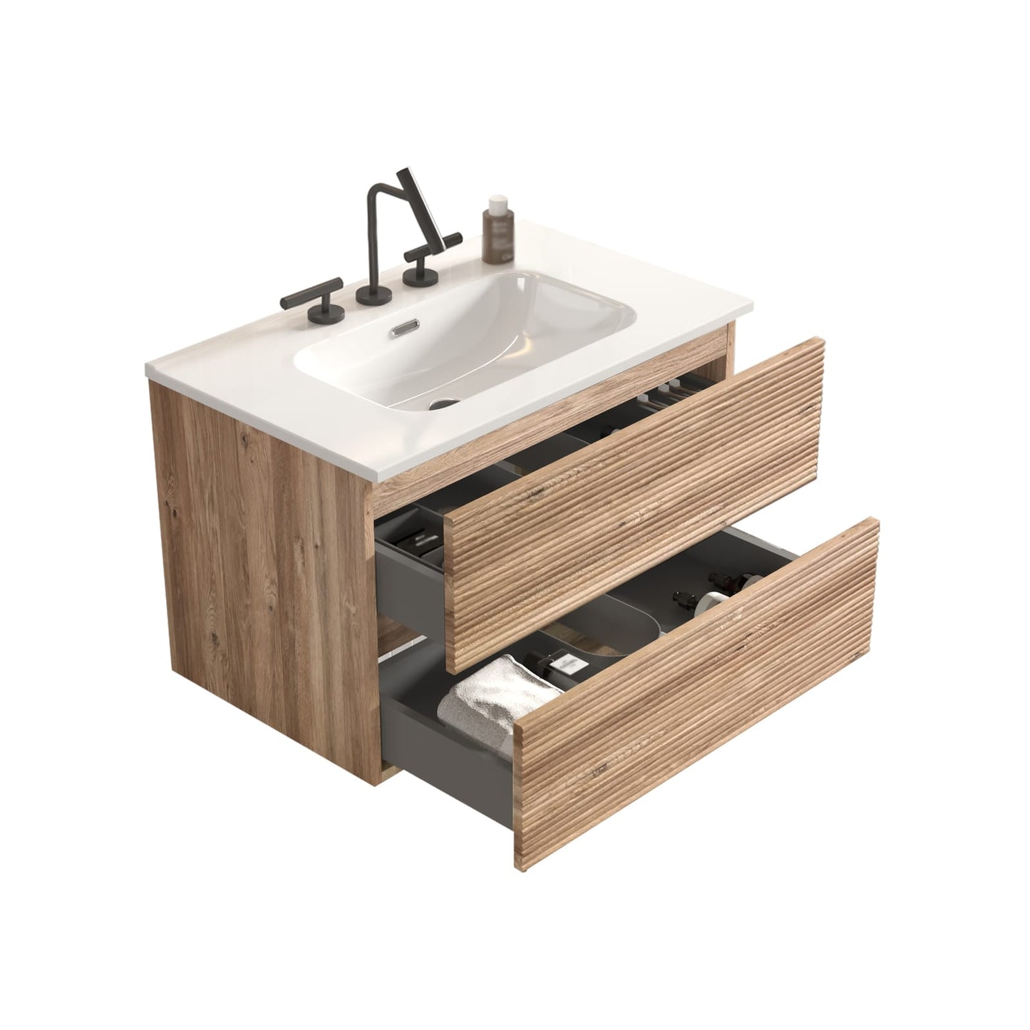 Gloria 30" Wall Mounted Rough Oak Bathroom Vanity - Storage & Sink