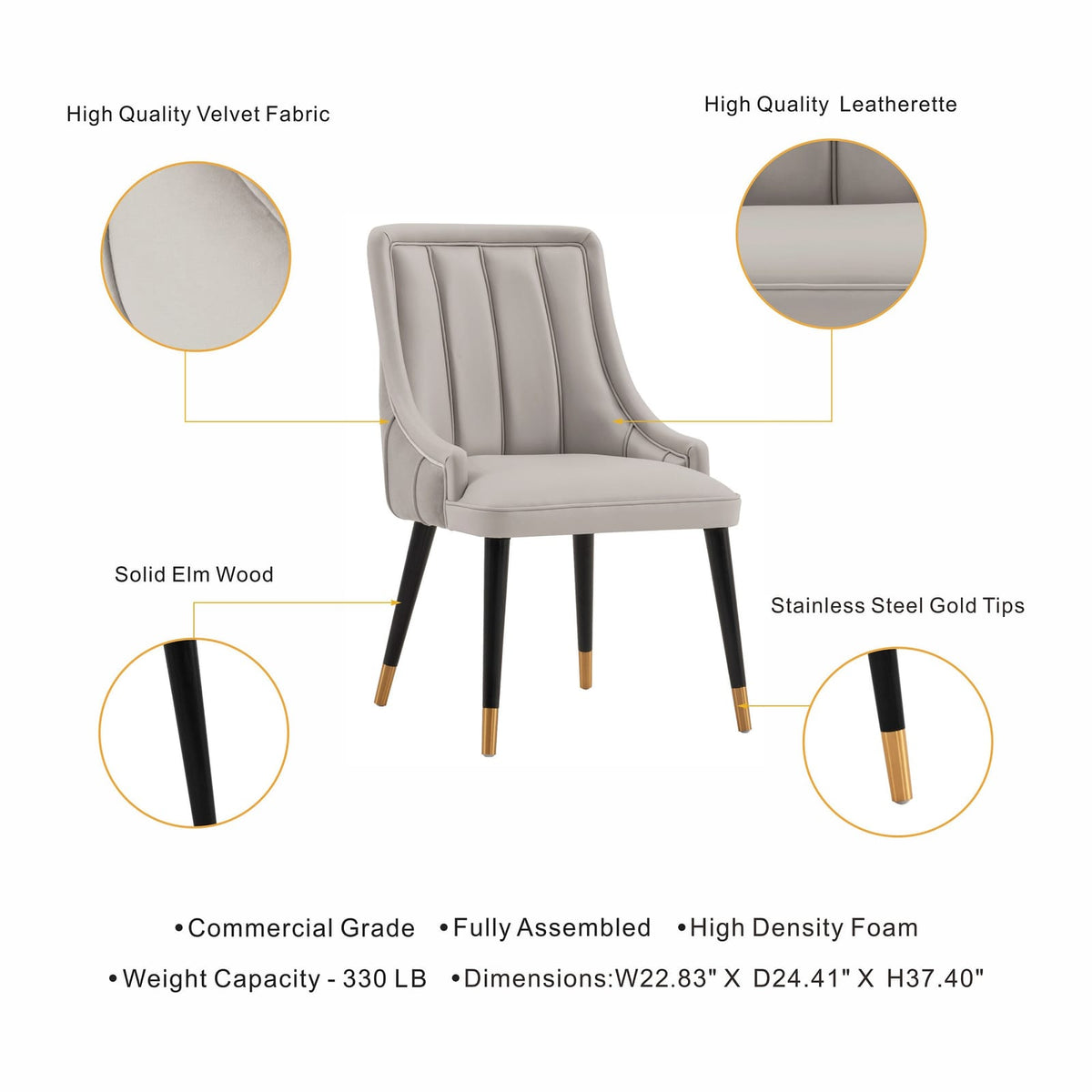 Light Grey Dining Chair Solid Wood Modern Design