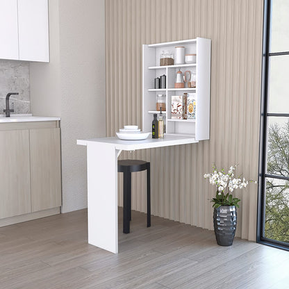 Foldable Table Tacoma - White, 7 Shelves Storage for Living Room