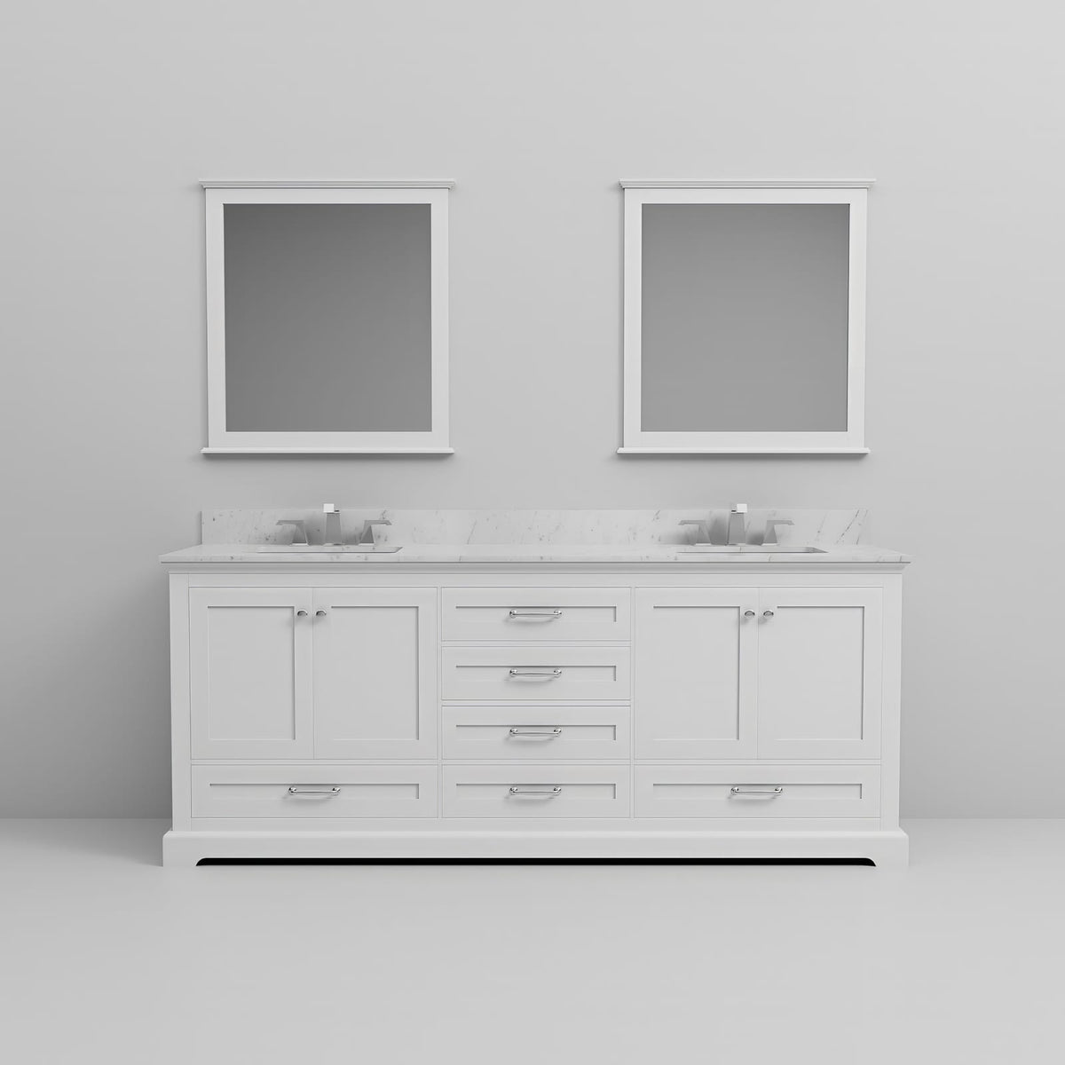 White Double Bath Vanity with Marble Top & Faucet for Bathroom