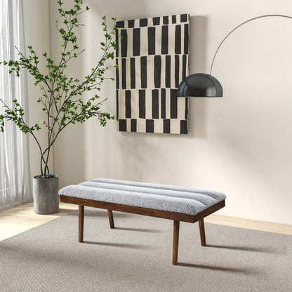 Light Gray Boucle Bench - 18.3" W x 48" L x 16.9" H for Bedroom