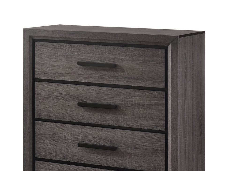 Contemporary Gray Paper Chest for Bedroom Storage with Black Trim