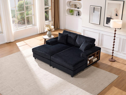 Black Wood Sectional Sofa - 2 Seat for Living Room Apartments