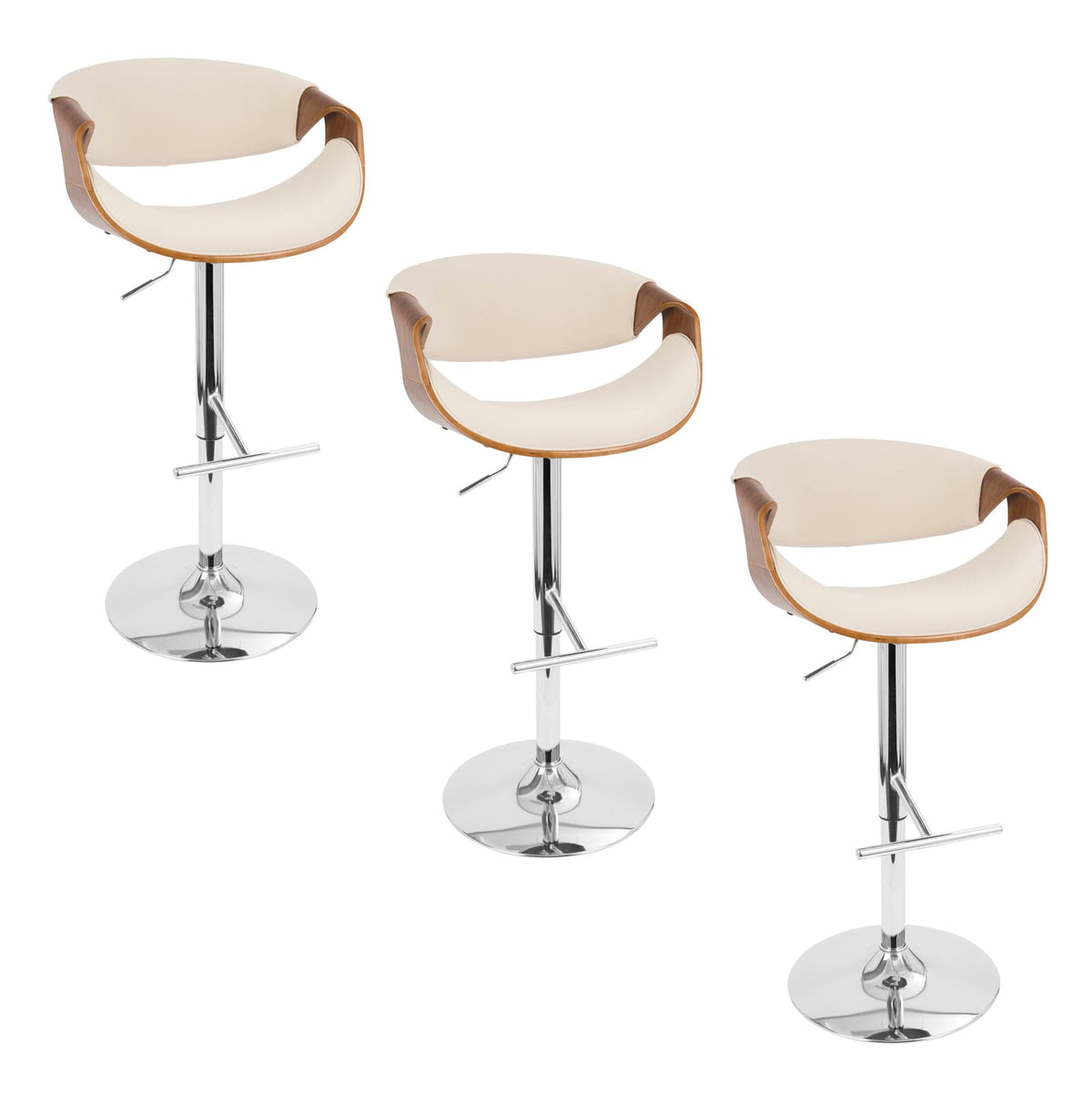 Cream Fabric Bar Stools Set of 3 - Mid-Century Style