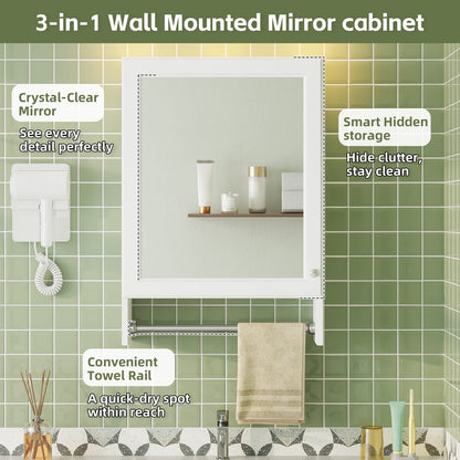 3-in-1 White Bathroom Mirror Cabinet - Wall Mounted Storage