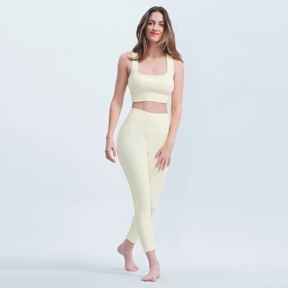 Off White Nylon Mesh High Waisted Yoga Leggings