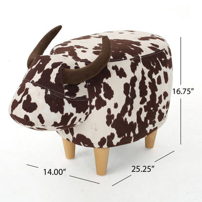 Brown & White Cow-Shaped Ottoman - Modern Accent Stool
