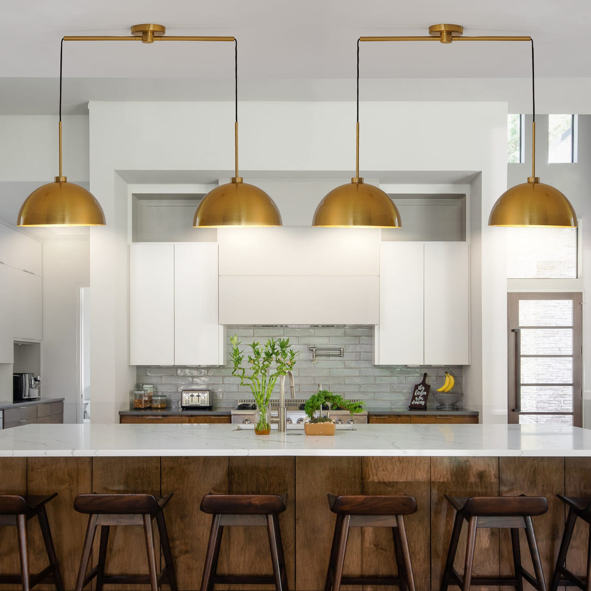 Coppery Iron Double Pendant Light - 41 Inch Dining Room Lighting