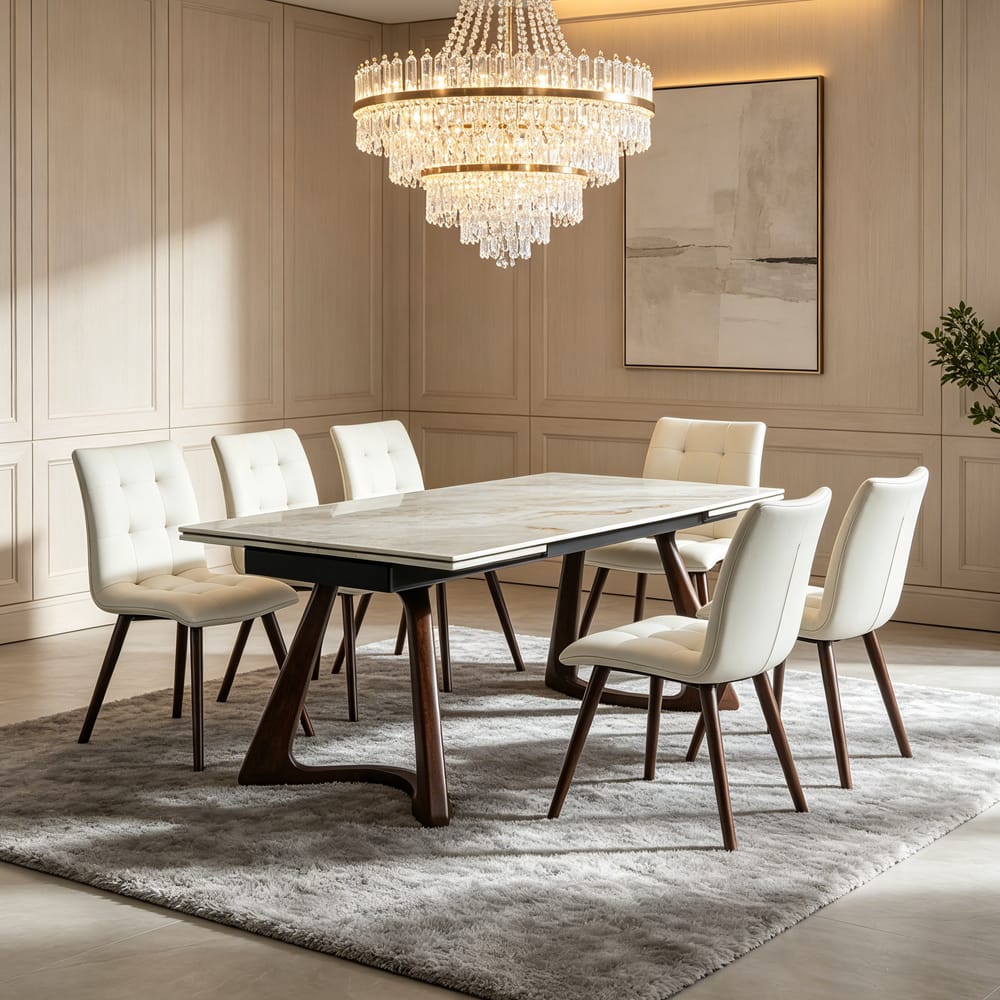 Walnut Sintered Stone Dining Table with Solid Wood Base