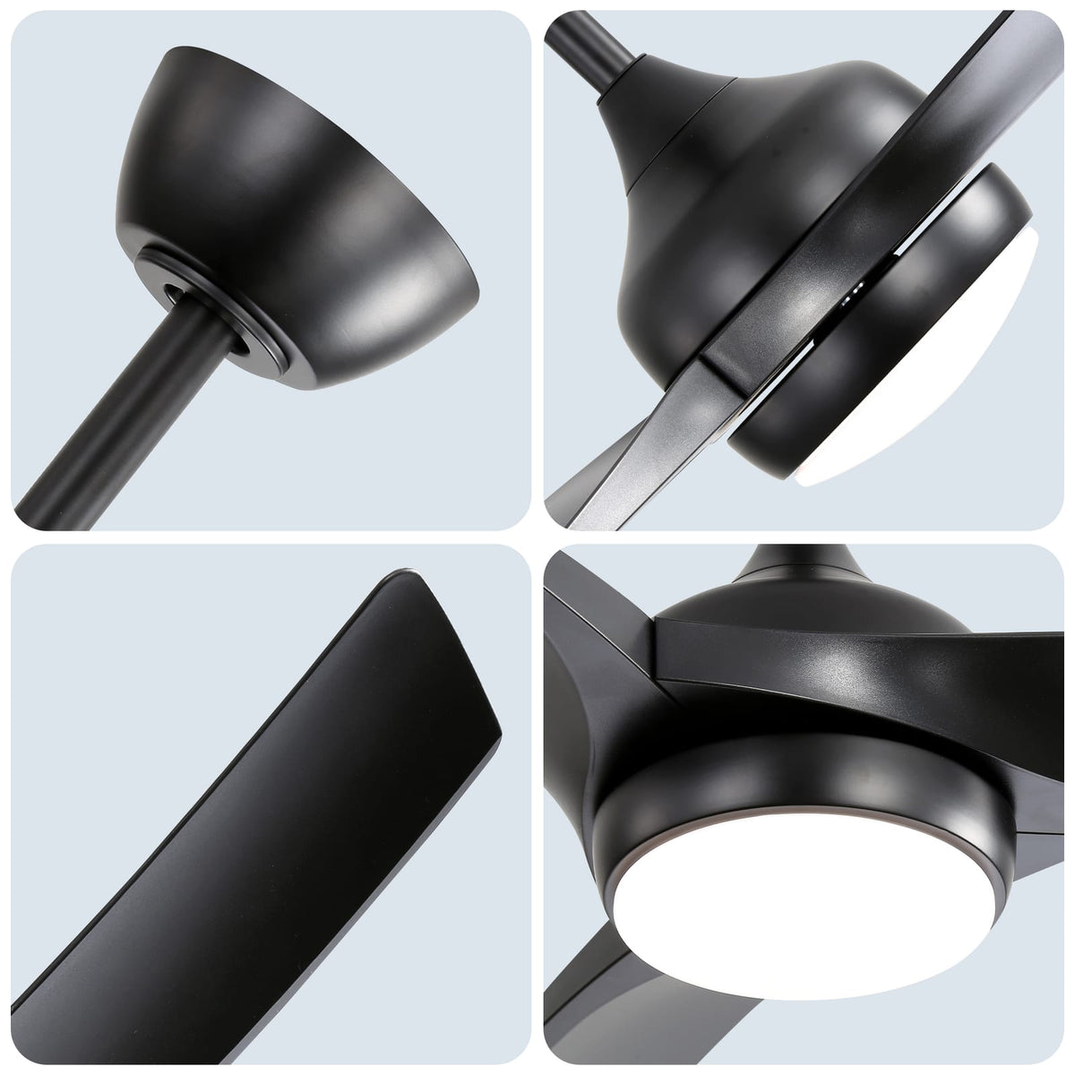 52 Inch Black Ceiling Fan with ABS Blades - Bedroom Living Room