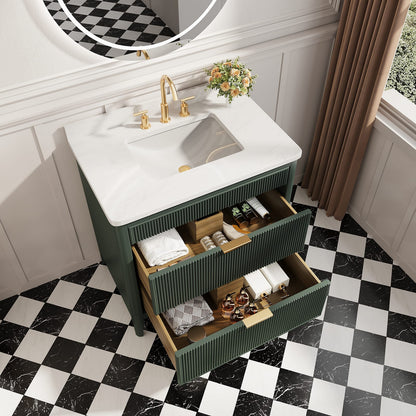 36 Inch Green Fully Assembled Bathroom Vanity with Marble Top