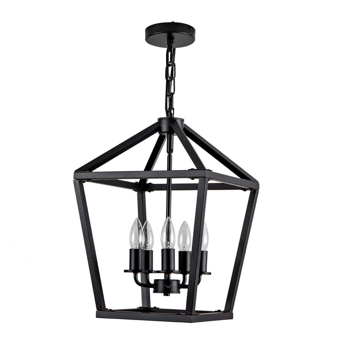 Farmhouse Lantern Chandelier - 5 Light Black Iron Ceiling Fixture