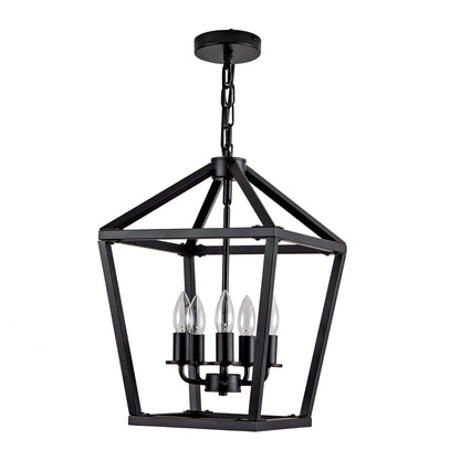 Farmhouse Lantern Chandelier - 5 Light Black Iron Ceiling Fixture