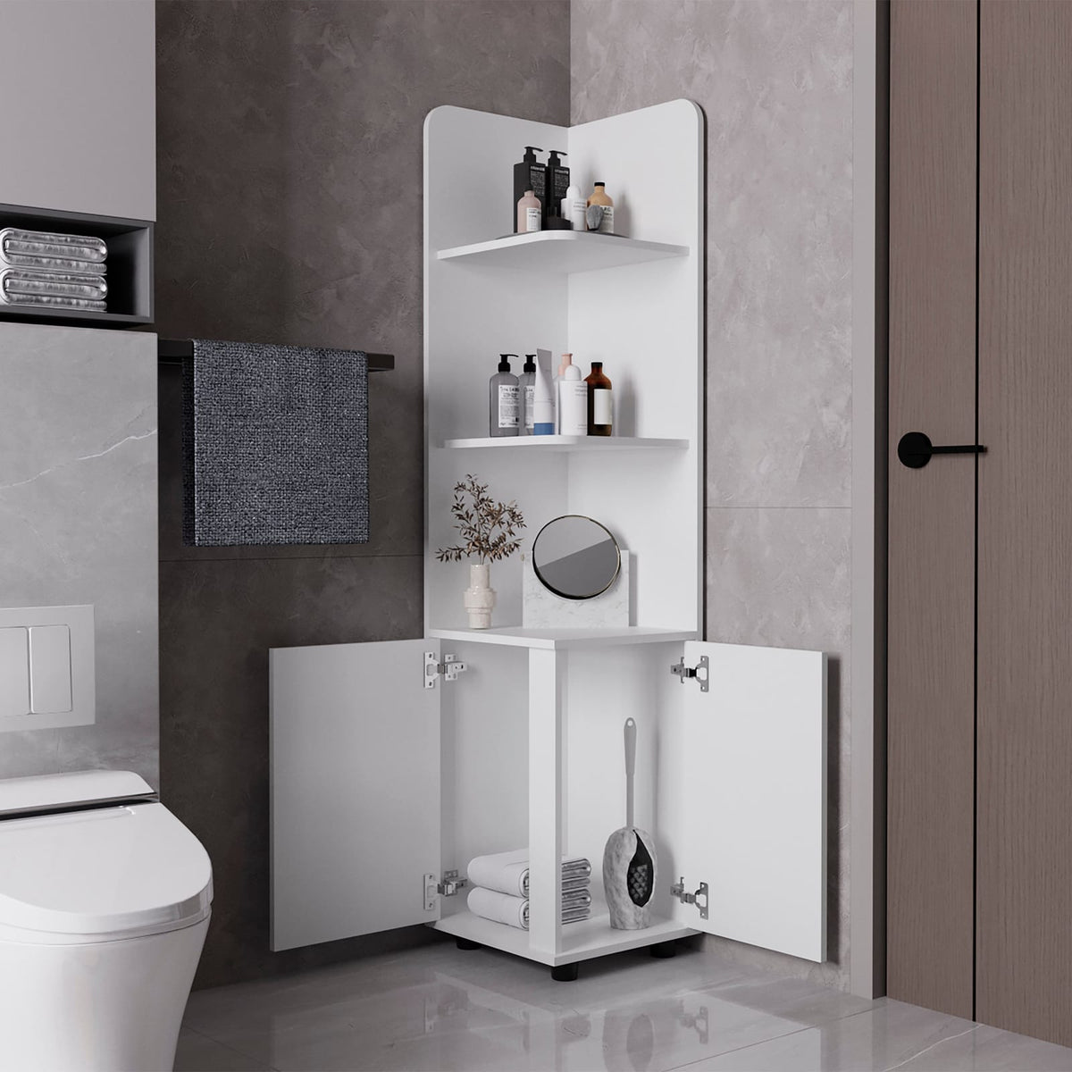 White 2-Door Tall Bathroom Cabinet with 4 Shelves