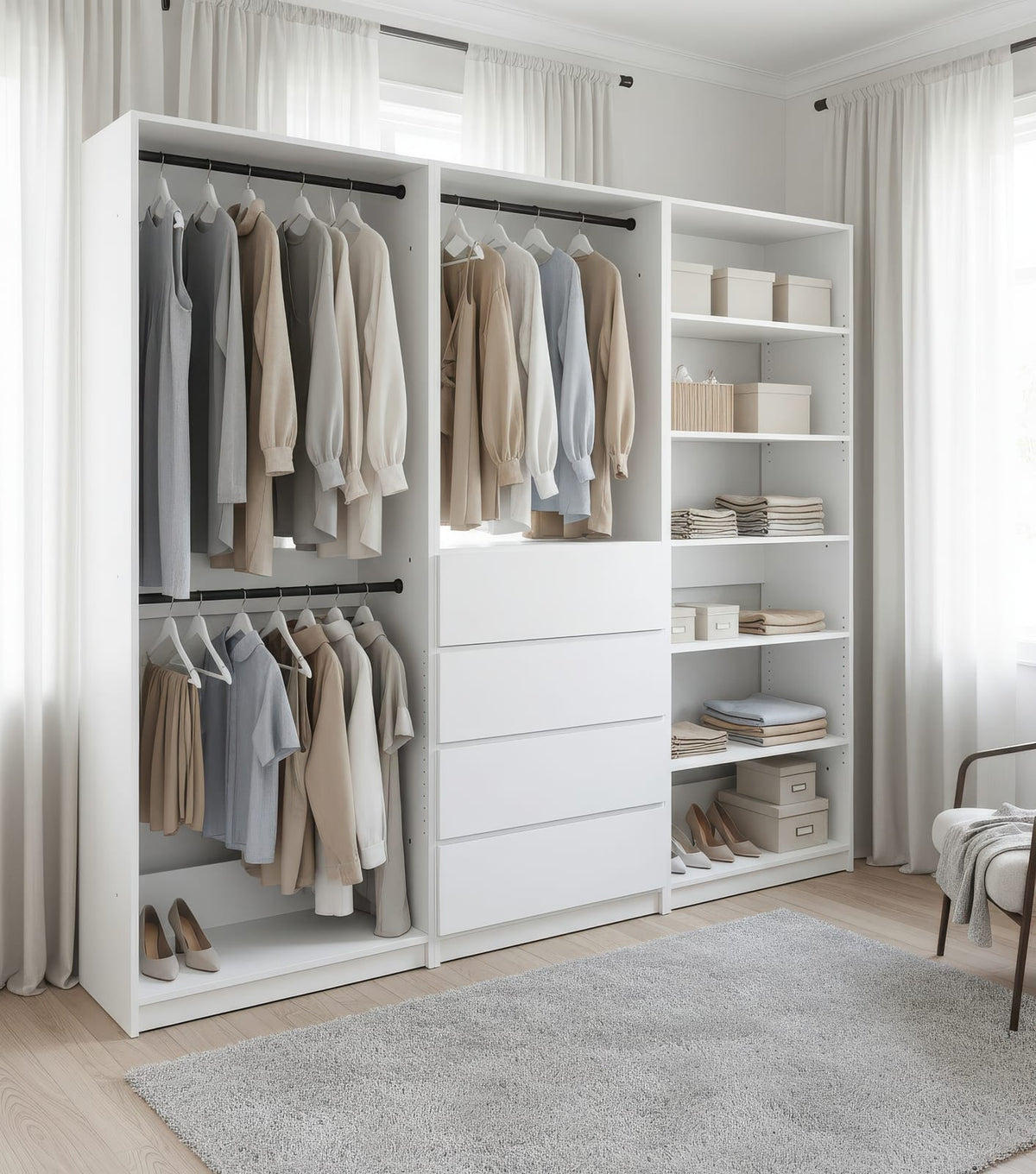 Prosper White Freestanding Walk-In Closet System - Wood & Melamine