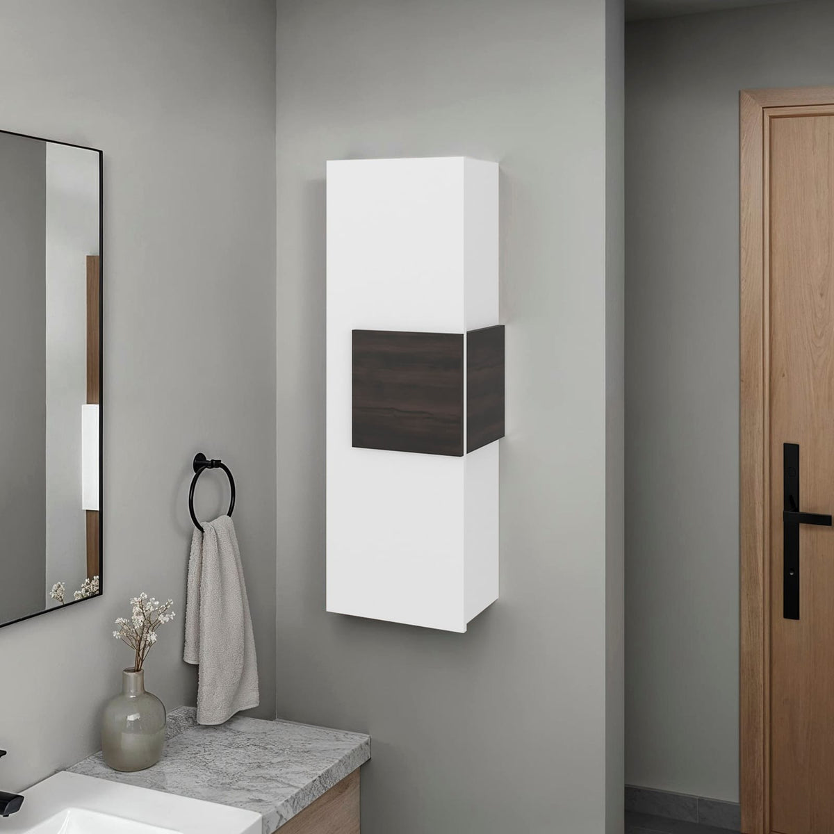 Wall Mounted Bathroom Medicine Cabinet with Walnut Finish