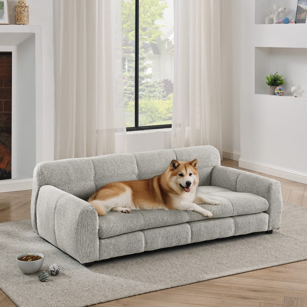 Large Beige Foam Dog Sofa Bed - Oversized Pet Furniture