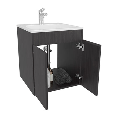 Black MDF Bathroom Vanity - 2 Drawers & Open Shelf