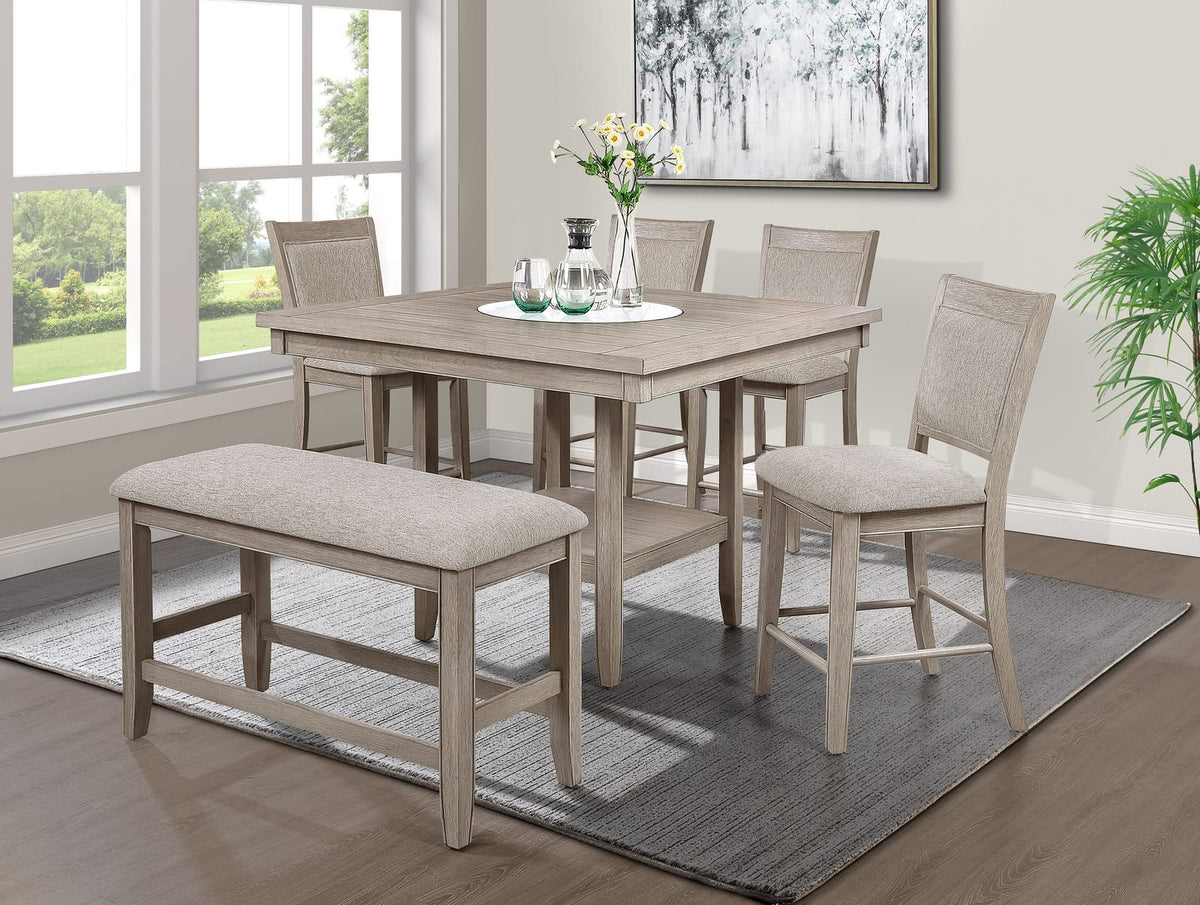 Farmhouse Counter Height Bench - Tan Beige Gray Wood for Bedroom