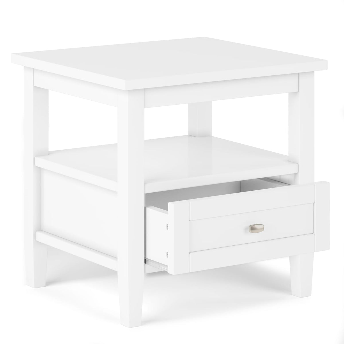 White Wood End Table with Drawer for Modern Bedroom Storage for Living Room