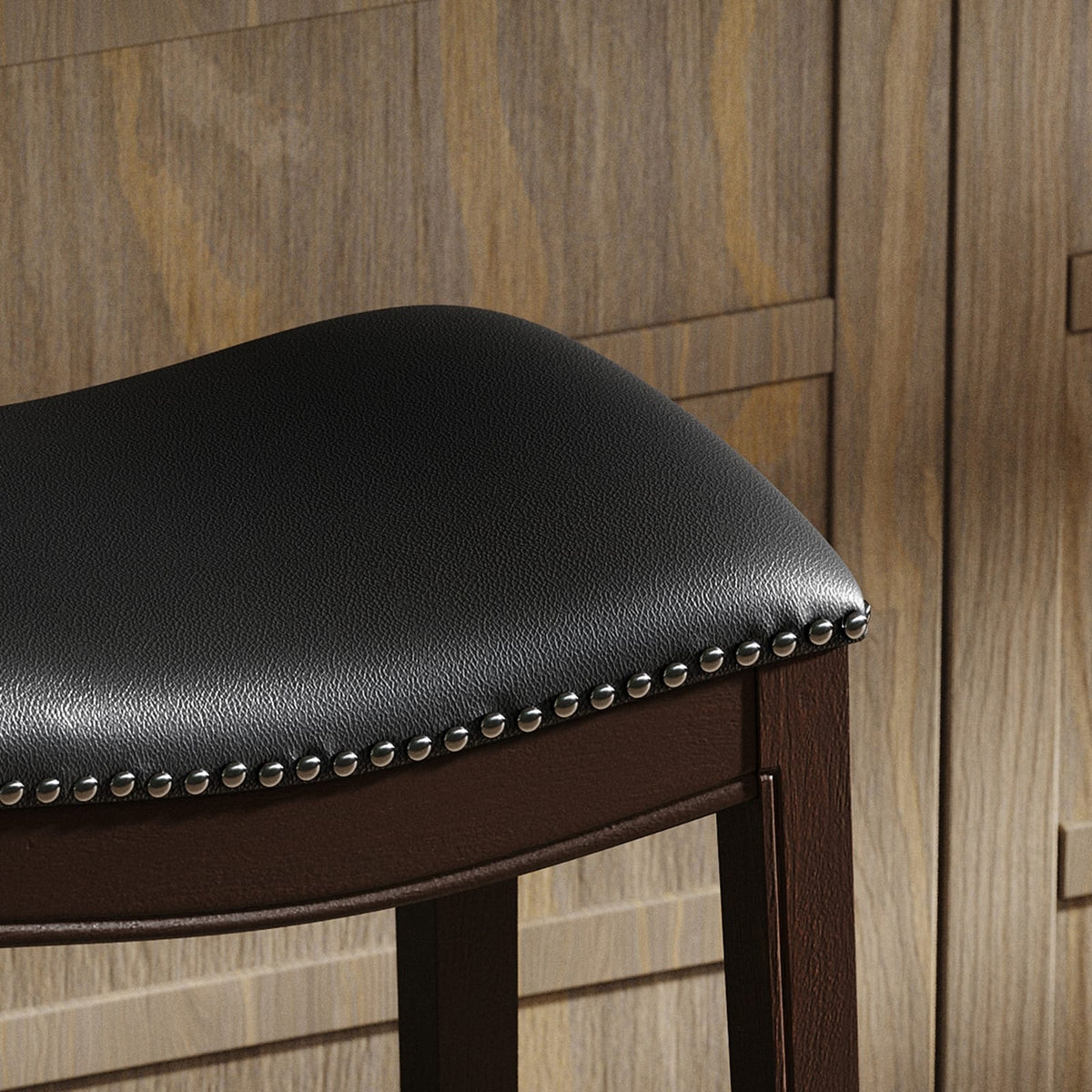 Black PU Leather Barstool with Hardwood Frame, 31 inch height for Bedroom